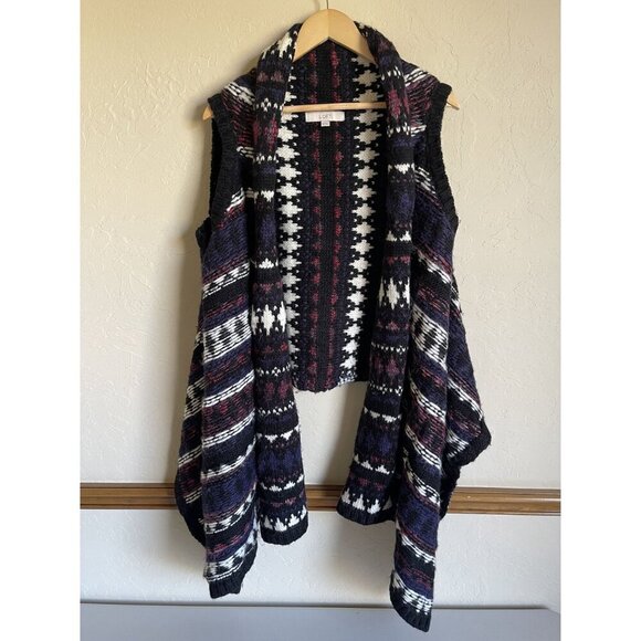 LOFT Size Medium Wool Alpaca Blend Open Cardigan Sweater Black White Purple Red - Picture 3 of 9